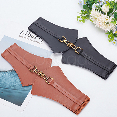 2Pcs 2 Colors PU Leather Wide Elastic Corset Belts for Women Girl AJEW-WR0002-10-1