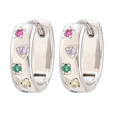 Brass Micro Pave Cubic Zirconia Hoop Earrings KK-CBA8324-01P-1
