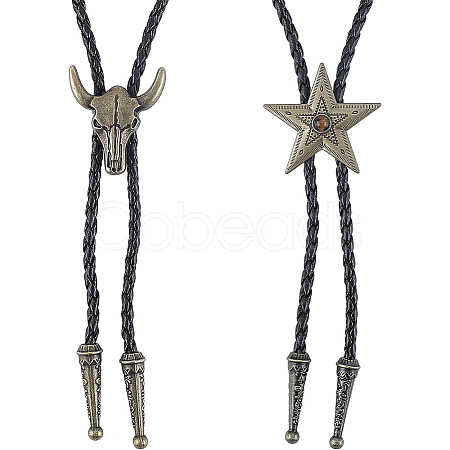 2Pcs 2 Styles Adjustable Vintage PU Leather Bolo Tie NJEW-GF0001-12AB-01-1