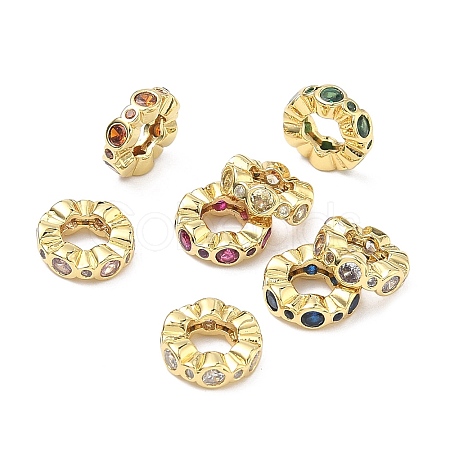 Brass Micro Pave Cubic Zirconia European Beads KK-P345-03G-1