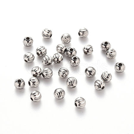 Tarnish Resistant 201 Stainless Steel Corrugated Beads STAS-S103-17C-P-1