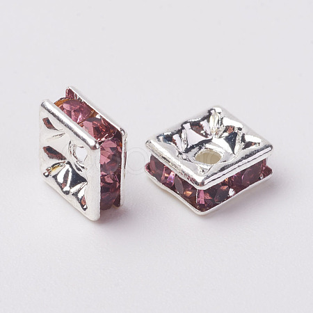 Brass Rhinestone Spacer Beads RB-A013-6x6-10S-1