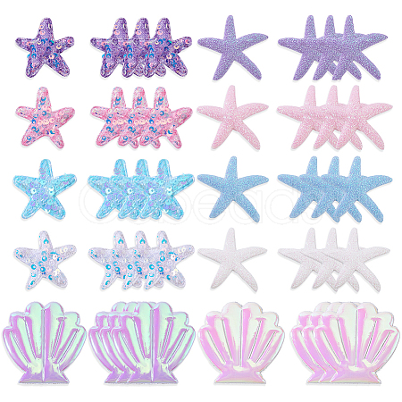 100Pcs 10 Styles Polyester & PU Leather Sequins Starfish & Shell Shape Applique for Clothing Dress Bag Garment Accessories DIY-GA0009-22-1