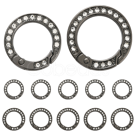 16Pcs 2 Styles Alloy Rhinestone Spring Gate Rings FIND-SP0004-52A-1