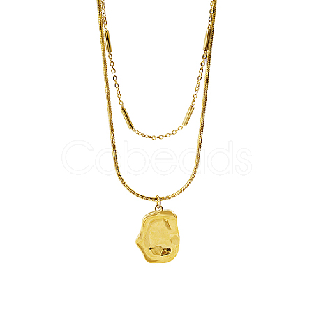 304 Stainless Steel Round Snake & Link Chains Double Layer Necklaces LK2067-1-1