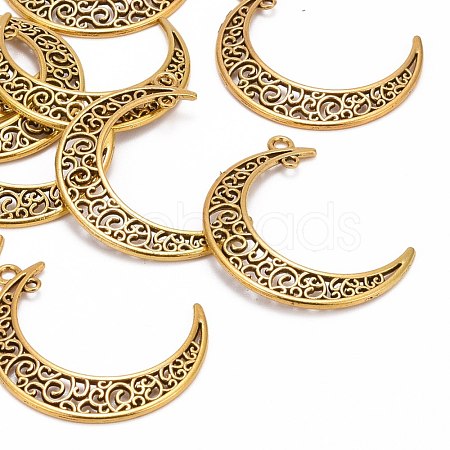 Tibetan Style Alloy Hollow Moon  2-Loop Link Pendants X-TIBEP-5312-AG-LF-1