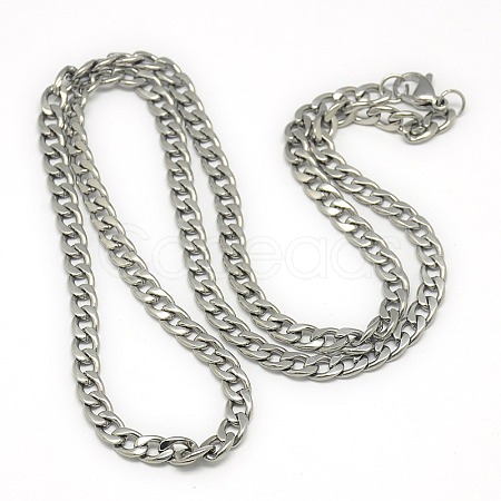 Non-Tarnish Trendy Men's 201 Stainless Steel Chain Curb Necklaces X-NJEW-L043-40P-1