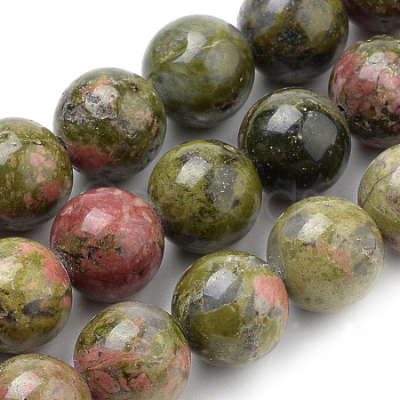 Natural Unakite Beads Strands G-S259-14-8mm-1