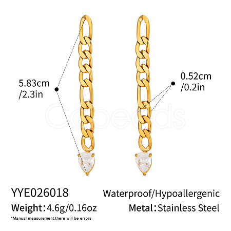 304 Stainless Steel Pave Cubic Zirconia Curb Chains Stud Earrings for Women FE1813-1-1