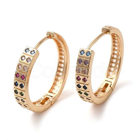 Brass Micro Pave Colorful Cubic Zirconia Hoop Earrings EJEW-M238-61KCG-1