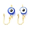 Brass Nose Rings, with Evil Eye Resin Beads, Nose Cuff Non Piercing, Clip on Nose Ring for Women Men, Blue, Golden, 23.5x8x10mm, Hole: 1.5mm