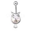 Piercing Jewelry Real Platinum Plated Brass Cubic Zirconia Owl Navel Ring Navel Ring Belly Rings AJEW-EE0001-33A-1