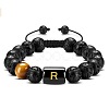 Natural Tiger Eye & Lava Rock Round Beads Adjustable  Bracelets TV6214-18-1