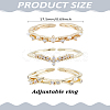 3Pcs 3 Styles Brass & Rhinestone & ABS Imitation Pearl Cuff Rings for Women RJEW-LP0010-02-2