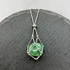 Natural Green Aventurine Nuggets Macrame Pouch Pendant 201 Stainless Steel Chain Necklaces FS-WG7A779-03-1