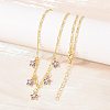 Brass Pave Lilac Cubic Zirconia Flower Pendant Figaro Chain Bib Necklaces for Women NJEW-F364-01G-1