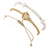 3Pcs 3 Styles Shell Pearl Beaded Stretch Bracelets & Brass Rolo Chains Bracelets & Natural Cultured Freshwater Pearl Beaded Braided Bead Bracelets for Women BJEW-JB12786-5