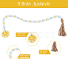 Crafans 6Pcs 6 Style Wood & Fringed Beaded Pendant Decoration HJEW-CF0001-15-4