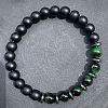 Natural Dyed Green Tiger Eye & Matte Black Obsidian Round Beads Stretch Bracelets for Men Women LS-UT1293-1-1