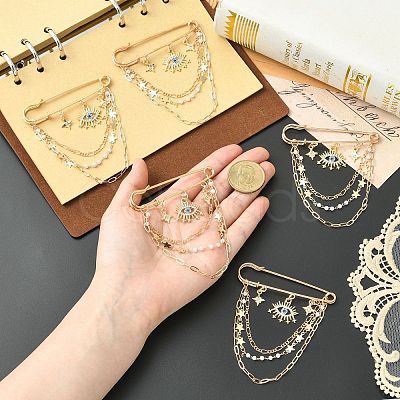 5Pcs Rhinestone Eye & Alloy Star Charms Safety Pin Brooch JEWB-CJ0003-44-1