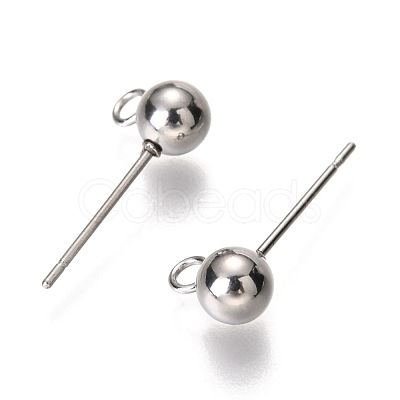Non-Tarnish Original Color 304 Stainless Steel Ball Post Stud Earring Findings STAS-C018-23P-01-1