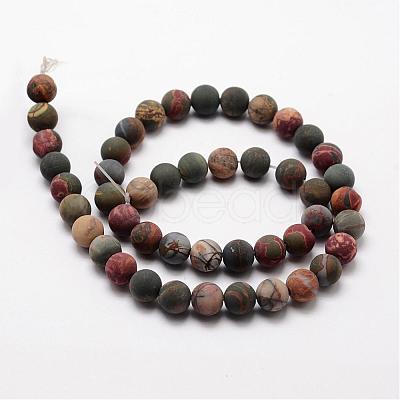 Natural Polychrome Jasper/Picasso Stone/Picasso Jasper Frosted Bead Strands G-O155-03B-6mm-1