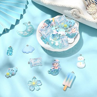 30Pcs 10 Styles Opaque & Transparent Resin Pendants RESI-CJ0003-02-1