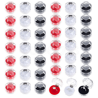 42Pcs 3 Colors Octagon Transparent Plastic Ring Boxes CON-CA0001-022-1