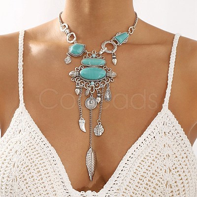 Alloy & Risin Imitation Turquoise Flower Bib Necklaces NJEW-L046-03AS-1