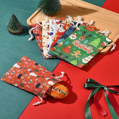 12Pcs 6 Styles Christmas Theme Cloth Printed Storage Bags ABAG-FS0001-09-1