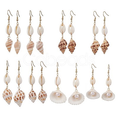 4Pair 304 Stainless Steel Shell Shape Dangle Earrings EJEW-JE06265-1