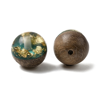 Walnut Wood with Resin Gold Foil Beads WOOD-G025-01C-1