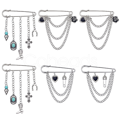 6Pcs 3 Stylesc Alloy Safety Pins JEWB-HY0001-66B-1