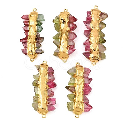 Electroplated Two Tone Natural Quartz Crystal Nuggets Beaded Connector Charms KK-H516-18G-01-1