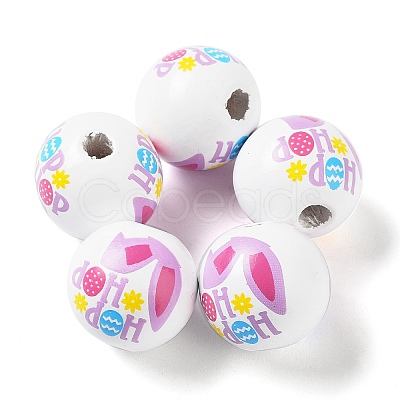 Easter Theme Printed Wood European Beads WOOD-M010-02F-1