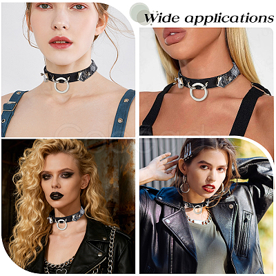 Snakeskin Print PU Leather Choker Necklaces with Alloy Rings for Women NJEW-WH20007-08-1