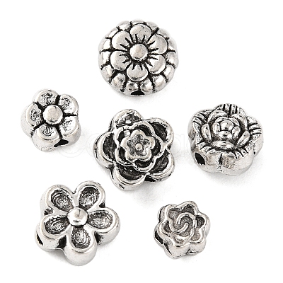 120Pcs 6 Style Tibetan Style Alloy Flower Beads TIBE-YW0001-26-1