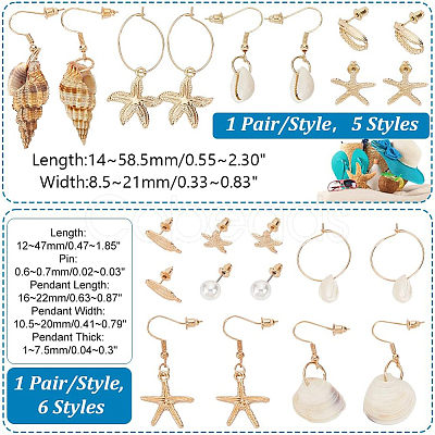 Natural Shell & Conch Drop Earrings Sets EJEW-PH0001-17-1