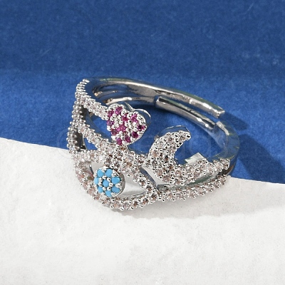 Brass Micro Pave Cubic Zirconia Finger Rings for Women RJEW-C129-05P-1