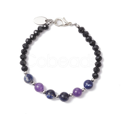 6Pcs 6 Colors Natural & Synthetic Gemstone & Glass Round Beaded Bracelets for Women BJEW-JB12210-1