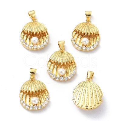 Brass Clear Cubic Zirconia Pendants KK-B047-18G-1