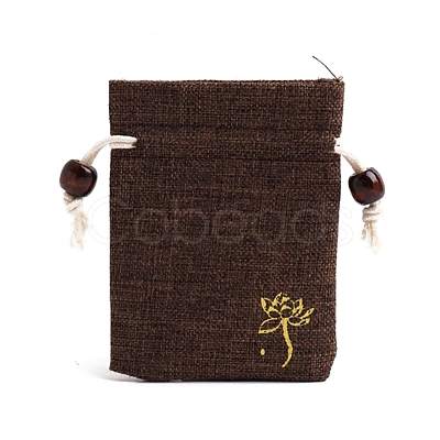 Flower Print Linen Drawstring Gift Bags for Packaging Sachets PW-WG59299-08-1