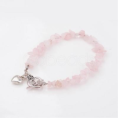 Chip Natural Rose Quartz Beaded Bracelets BJEW-JB02322-01-1