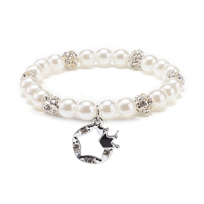 ABS Plastic Imitation Pearl & Rhinestone Beaded Stretch Bracelet with Alloy Charm for Women BJEW-JB08526-1