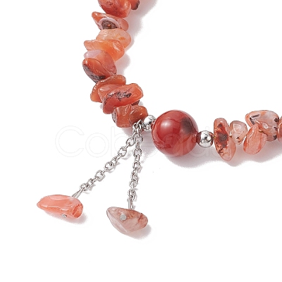 Natural Red Agate Chip Beaded Charm Bracelets for Women BJEW-JB12296-02-1