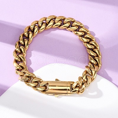 304 Stainless Steel Cuban Link Chains Bracelets for Unisex BJEW-K283-02C-G-1