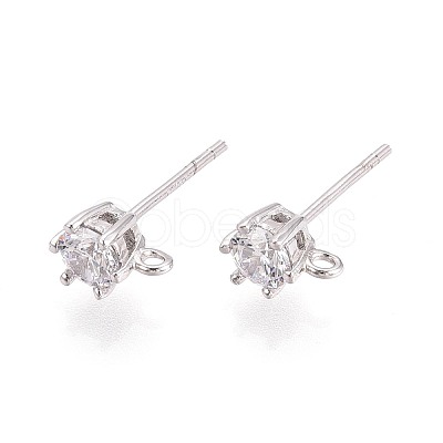925 Sterling Silver Micro Pave Clear Cubic Zirconia Stud Earring Findings STER-N016-58A-P-1