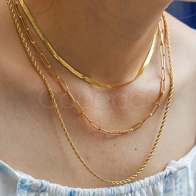304 Stainless Steel Rope Chain 3 Layer Necklaces for Women NJEW-A057-02B-G-1