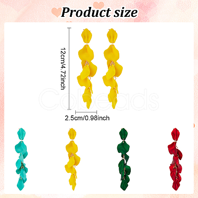 ANATTASOUL 4 Pairs 4 Colors Acrylic Petal Dangle Stud Earrings EJEW-AN0003-78-1