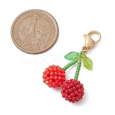Cherry Glass Seed Beads Pendant Decorations HJEW-MZ00126-1